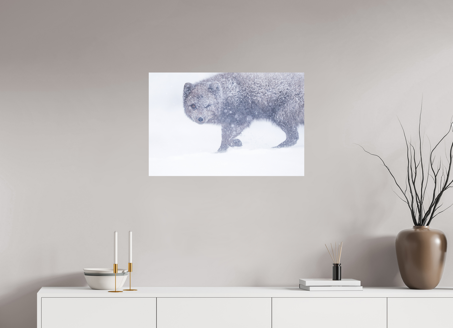 Arctic Fox in Snowstorm Fine Art Print