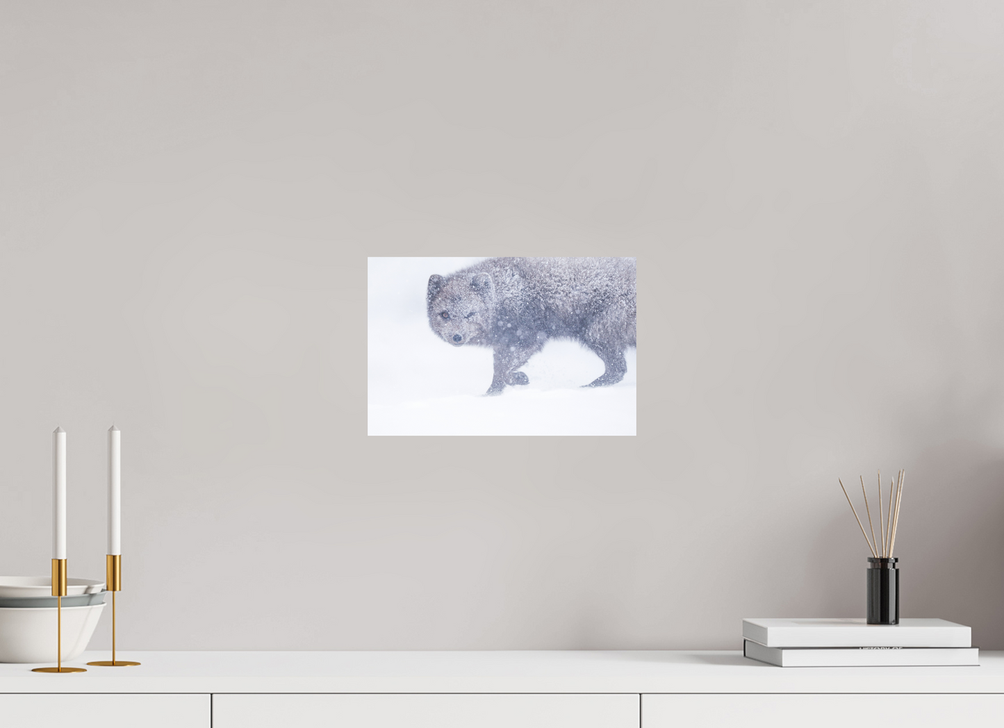 Arctic Fox in Snowstorm Fine Art Print
