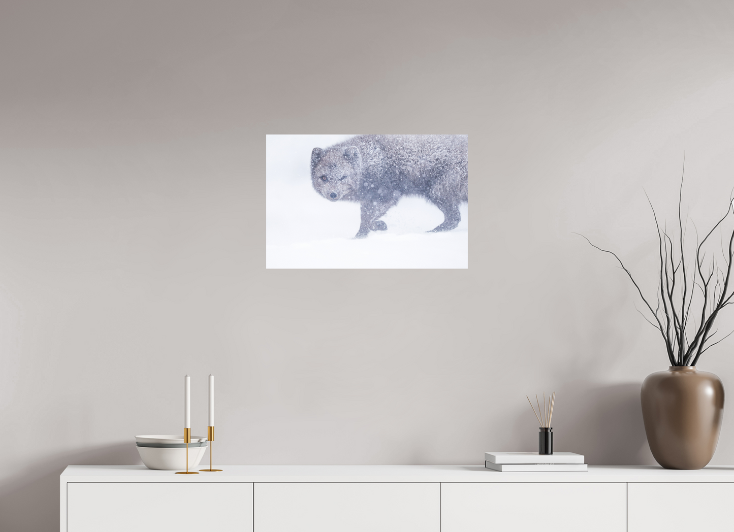 Arctic Fox in Snowstorm Fine Art Print