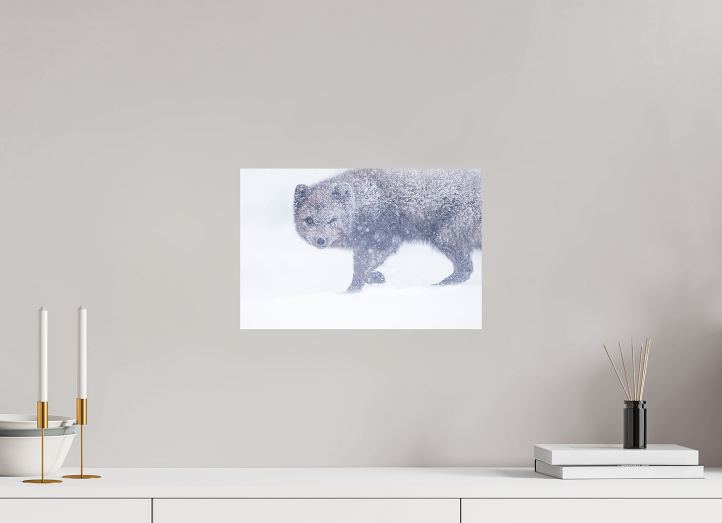 Arctic Fox in Snowstorm Fine Art Print